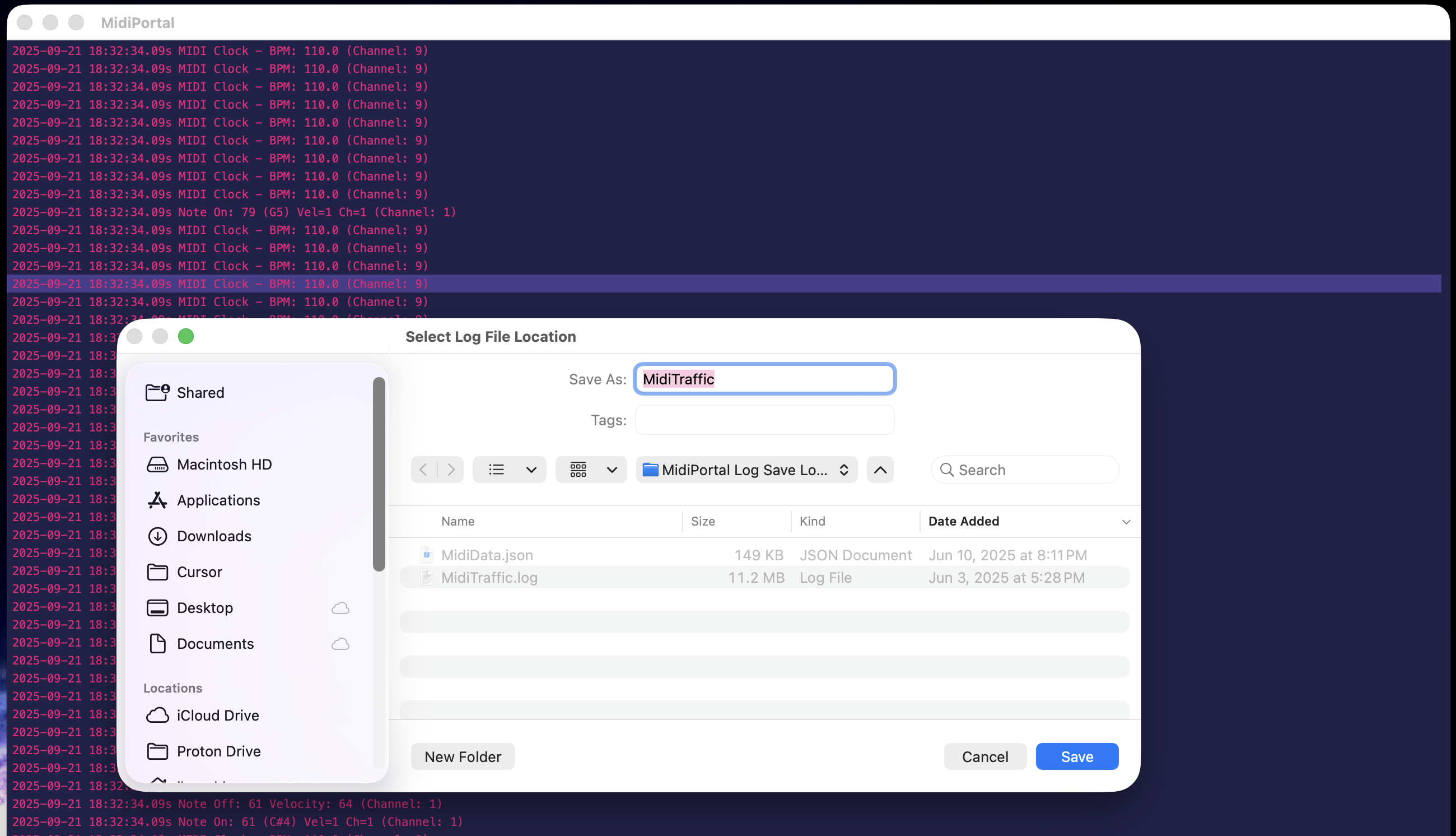 MIDI Portal session logging capabilities